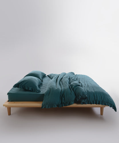 LIMASSO %100 Pamuk Stonewashed Fırfırlı Nevresim Takımı - İdelia Dark Green
