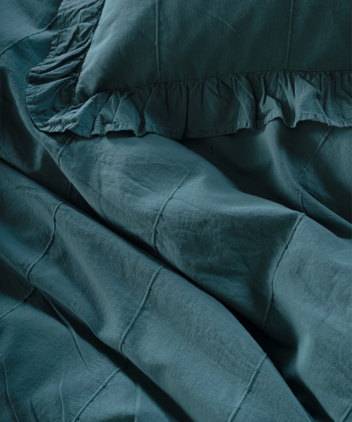 LIMASSO %100 Pamuk Stonewashed Fırfırlı Nevresim Takımı - İdelia Dark Green