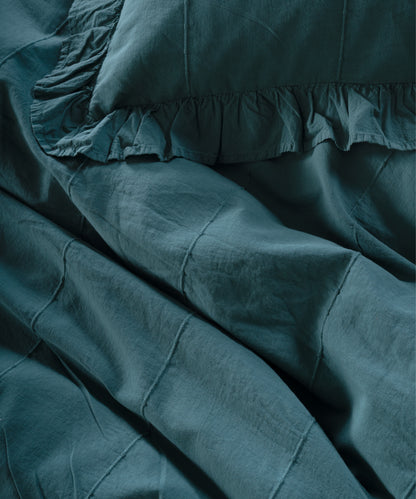 LIMASSO %100 Pamuk Stonewashed Fırfırlı Nevresim Takımı - İdelia Dark Green