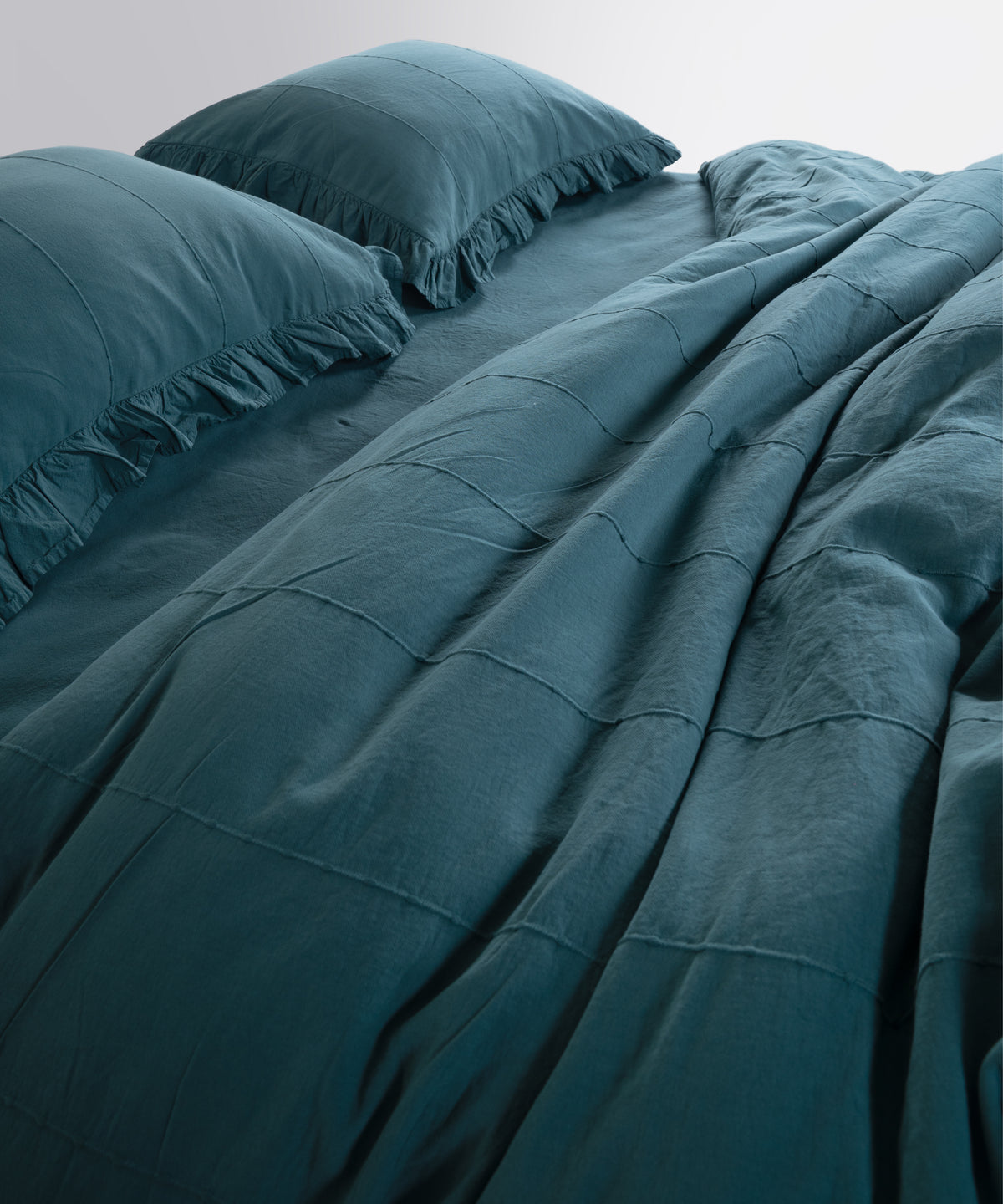LIMASSO %100 Pamuk Stonewashed Fırfırlı Nevresim Takımı - İdelia Dark Green