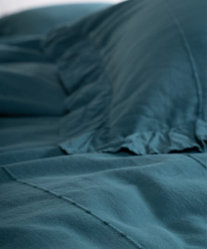 LIMASSO %100 Pamuk Stonewashed Fırfırlı Nevresim Takımı - İdelia Dark Green