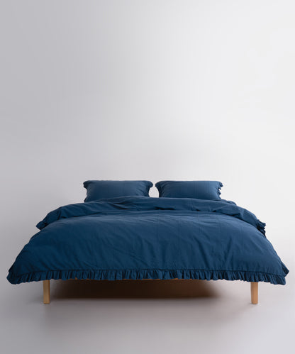 LIMASSO %100 Pamuk Stonewashed Fırfırlı Nevresim Takımı - İdelia Dress Blue