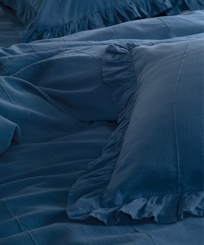 LIMASSO %100 Pamuk Stonewashed Fırfırlı Nevresim Takımı - İdelia Dress Blue