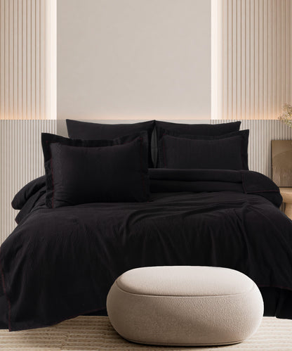 Green Home %100 Pamuk Saten Stonewashed 300 TC Nevresim Takımı - Elegance Black