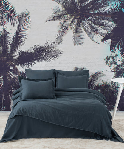 Green Home %100 Pamuk Saten Stonewashed 300 TC Nevresim Takımı - Elegance Dress Blue