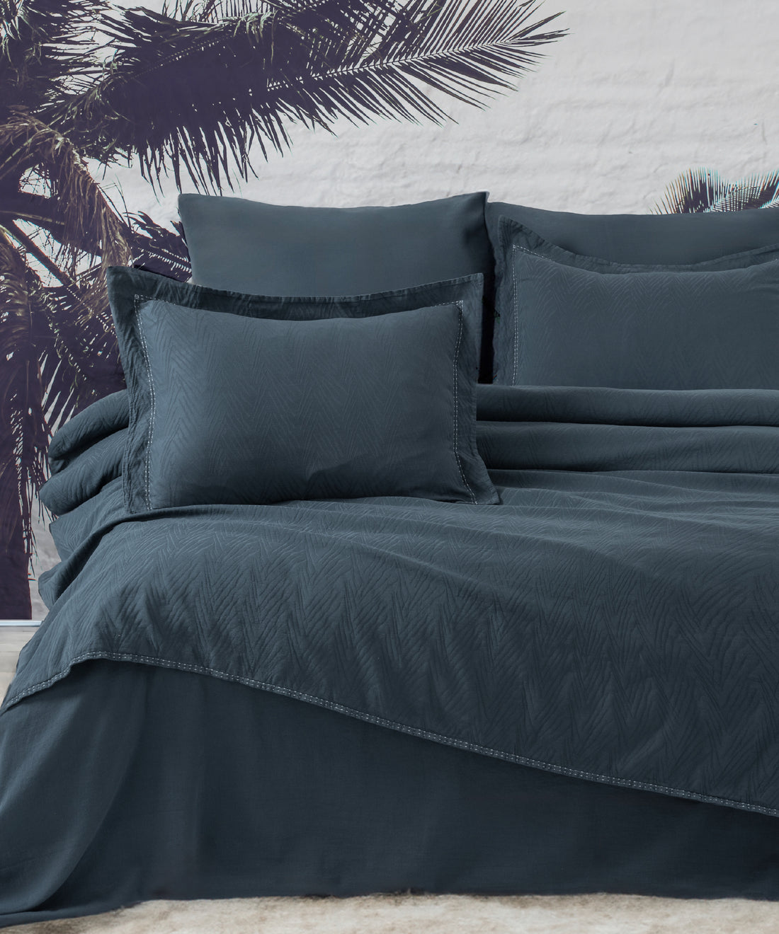 Green Home %100 Pamuk Saten Stonewashed 300 TC Nevresim Takımı - Elegance Dress Blue