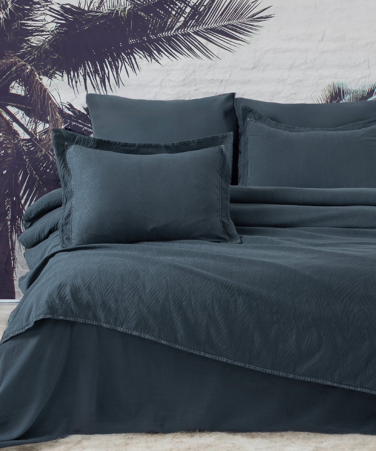 Green Home %100 Pamuk Saten Stonewashed 300 TC Nevresim Takımı - Elegance Dress Blue