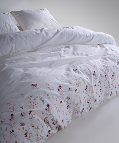 LIMASSO %100 Pamuk Stonewashed Minimalist Nakışlı Nevresim Takımı - Garden de Fleur White