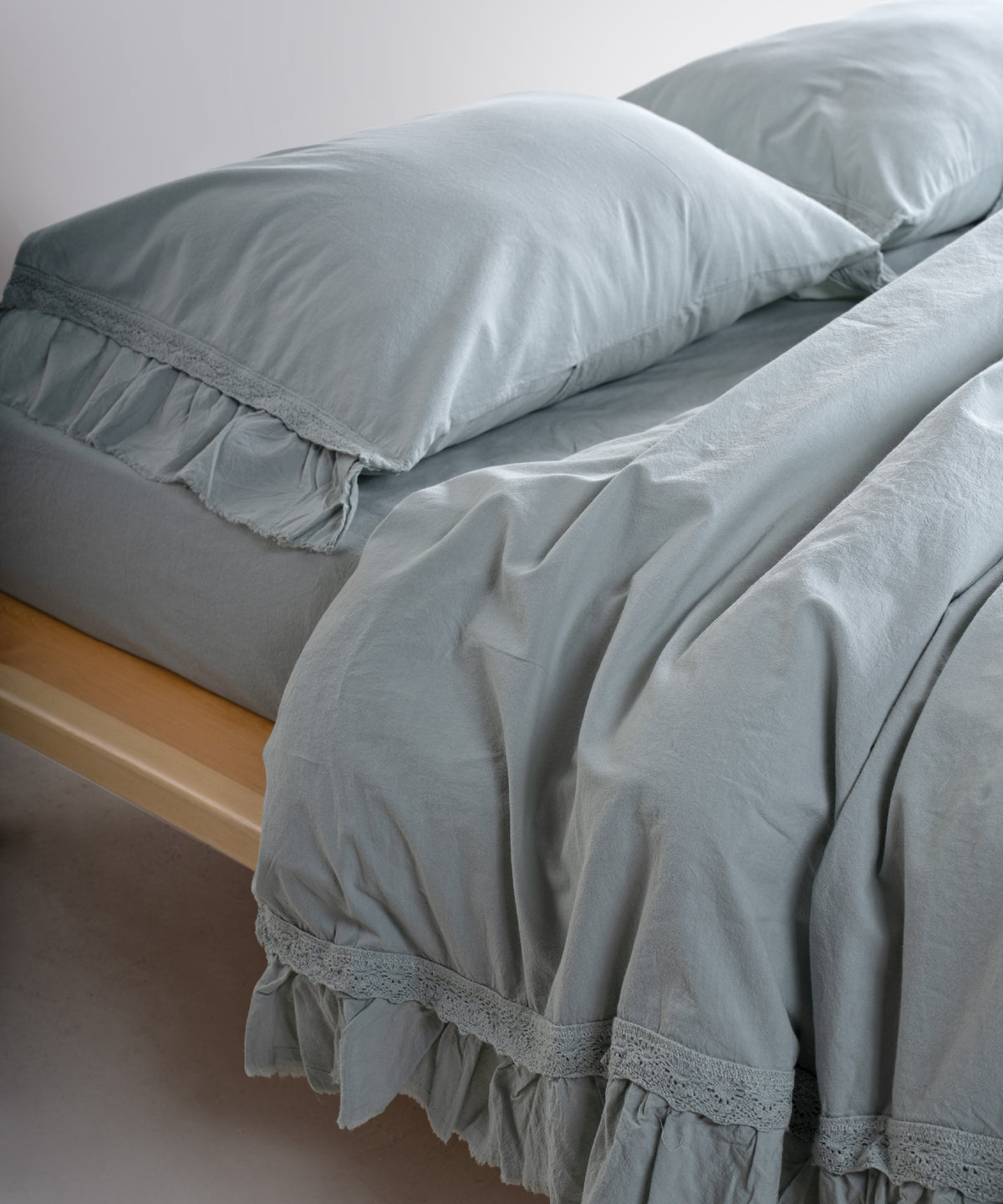 LIMASSO %100 Pamuk Stonewashed Fırfırlı ve Güpürlü Nevresim Takımı - Francheska Mint