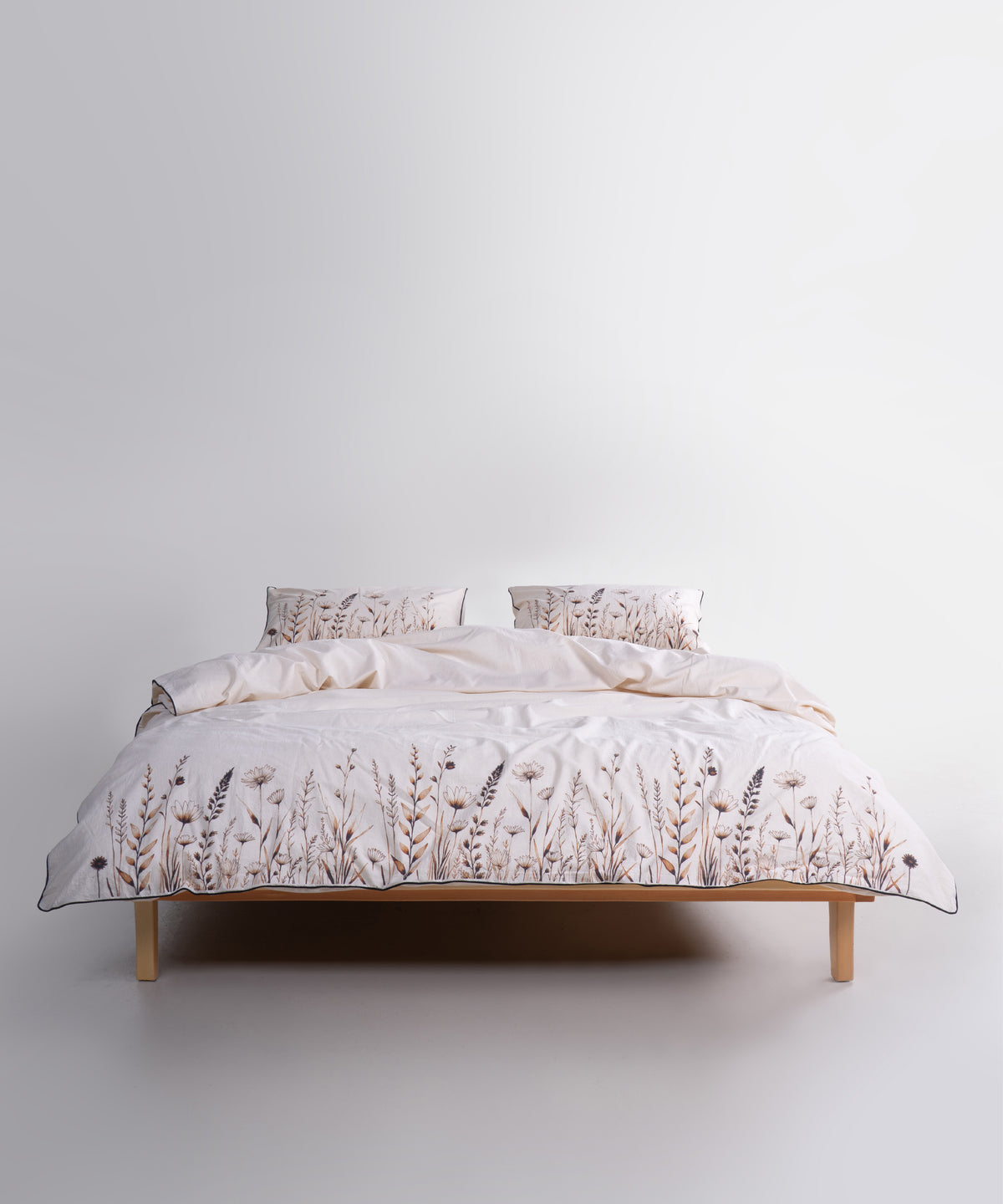 LIMASSO %100 Pamuk İpliği Boyalı Garmentwashed Minimalist Desenli Nevresim Takımı - Mocha Garden