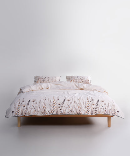 LIMASSO %100 Pamuk İpliği Boyalı Garmentwashed Minimalist Desenli Nevresim Takımı - Mocha Garden
