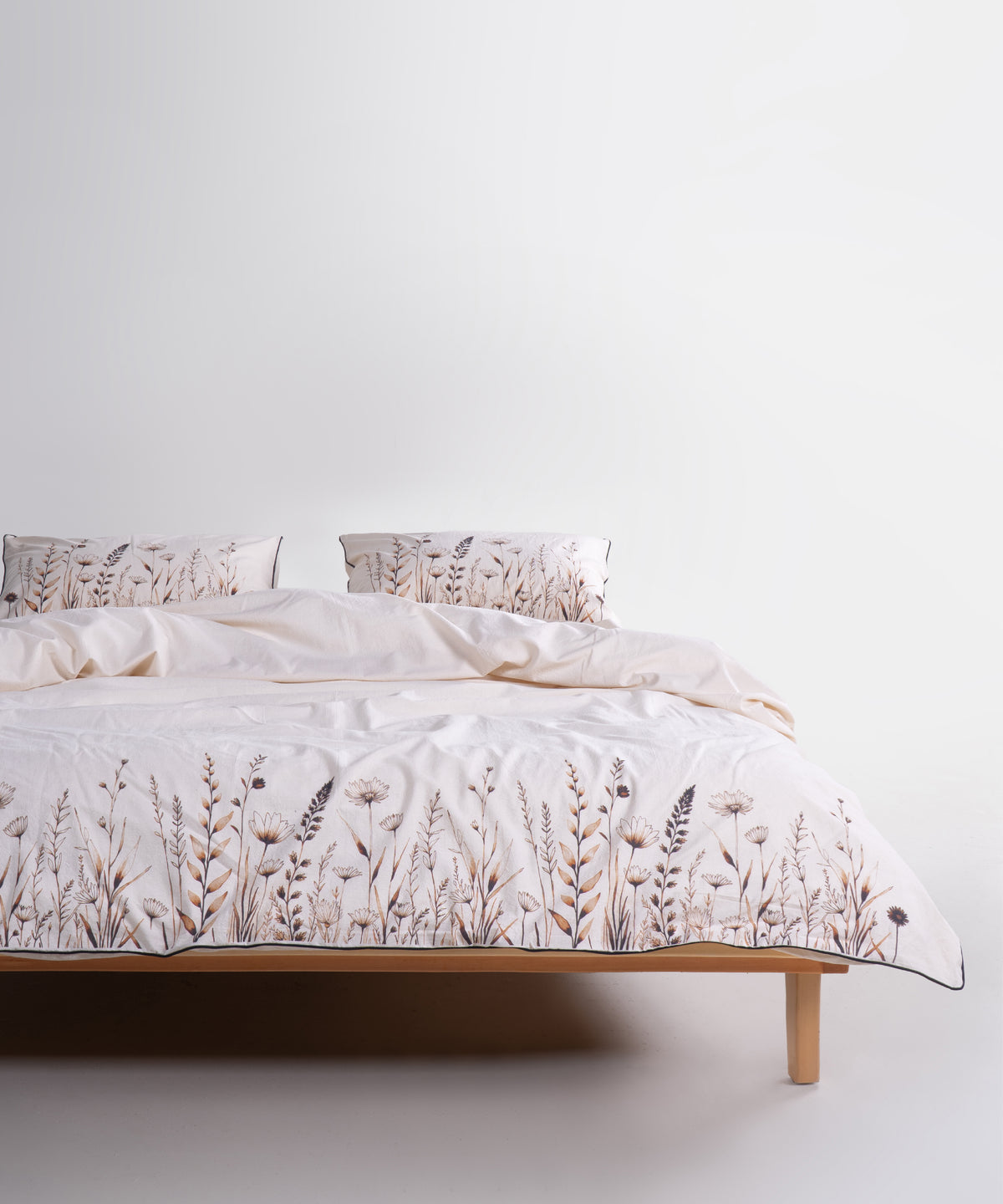LIMASSO %100 Pamuk İpliği Boyalı Garmentwashed Minimalist Desenli Nevresim Takımı - Mocha Garden