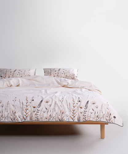 LIMASSO %100 Pamuk İpliği Boyalı Garmentwashed Minimalist Desenli Nevresim Takımı - Mocha Garden