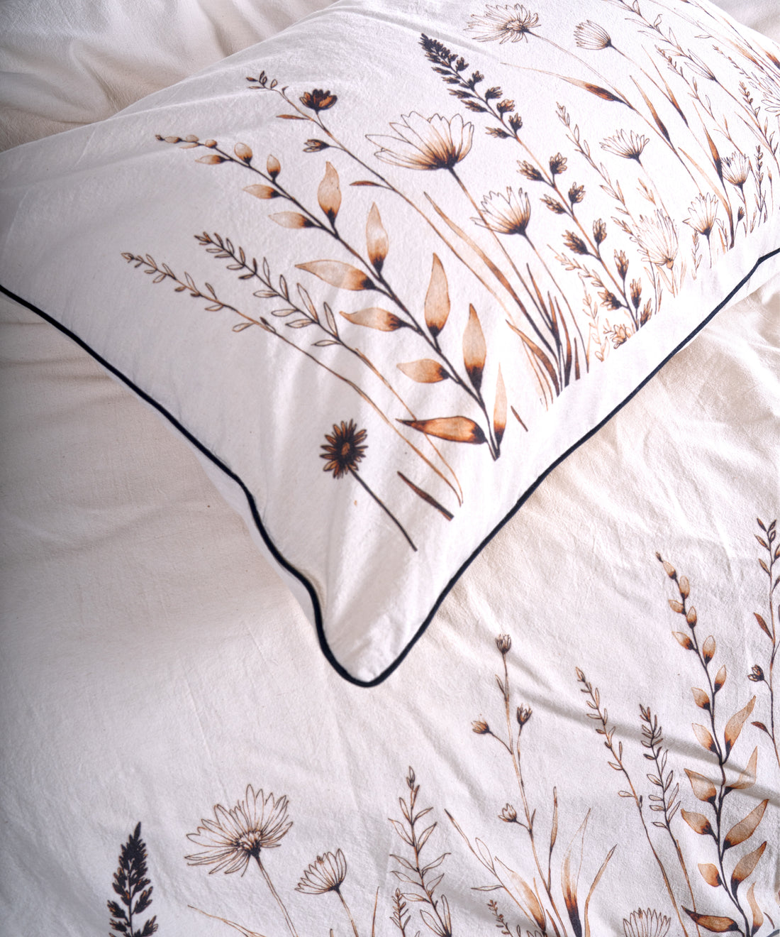 LIMASSO %100 Pamuk İpliği Boyalı Garmentwashed Minimalist Desenli Nevresim Takımı - Mocha Garden