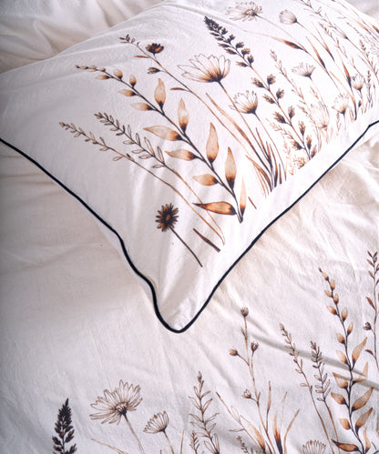 LIMASSO %100 Pamuk İpliği Boyalı Garmentwashed Minimalist Desenli Nevresim Takımı - Mocha Garden