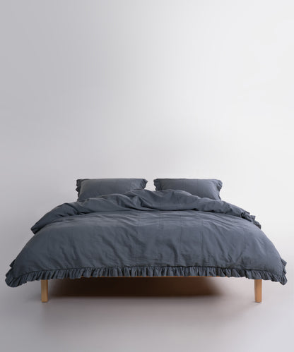 LIMASSO %100 Pamuk Stonewashed Fırfırlı Nevresim Takımı - İdelia Natural Grey
