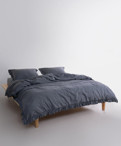LIMASSO %100 Pamuk Stonewashed Fırfırlı Nevresim Takımı - İdelia Natural Grey