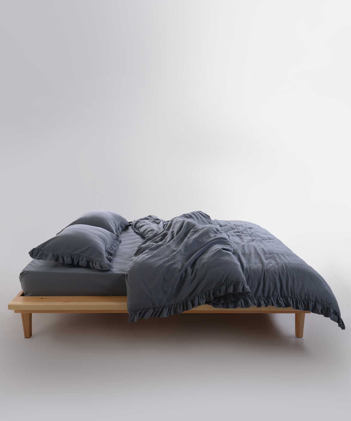 LIMASSO %100 Pamuk Stonewashed Fırfırlı Nevresim Takımı - İdelia Natural Grey