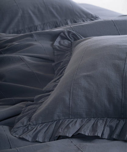 LIMASSO %100 Pamuk Stonewashed Fırfırlı Nevresim Takımı - İdelia Natural Grey