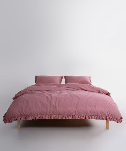 LIMASSO %100 Pamuk Stonewashed Fırfırlı Nevresim Takımı - Idelia Old Rose