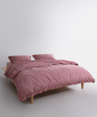 LIMASSO %100 Pamuk Stonewashed Fırfırlı Nevresim Takımı - Idelia Old Rose
