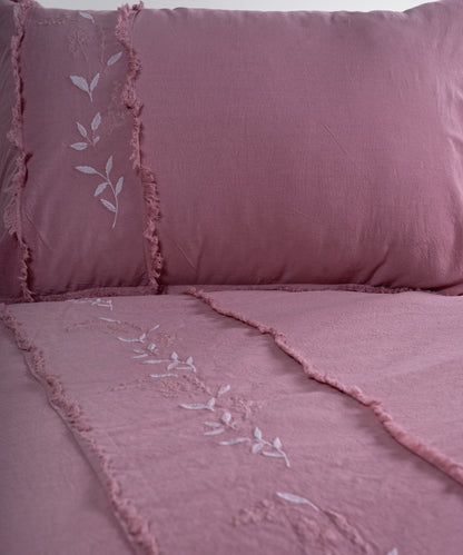 LIMASSO %100 Pamuk Stonewashed Nakışlı ve Püsküllü Nevresim Takımı - Lucyna Old Rose