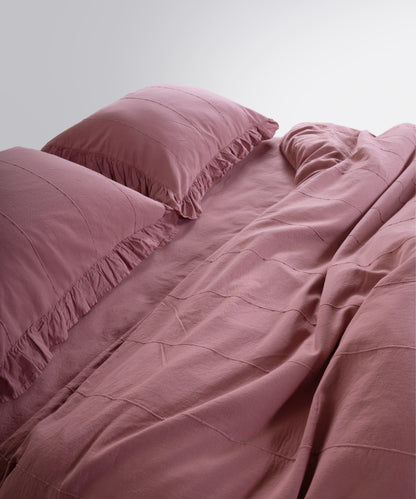 LIMASSO %100 Pamuk Stonewashed Fırfırlı Nevresim Takımı - Idelia Old Rose
