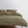 LIMASSO Exclusive %100 Pamuk Stonewashed Fırfırlı Çift Kişilik Nevresim Takımı - Olive