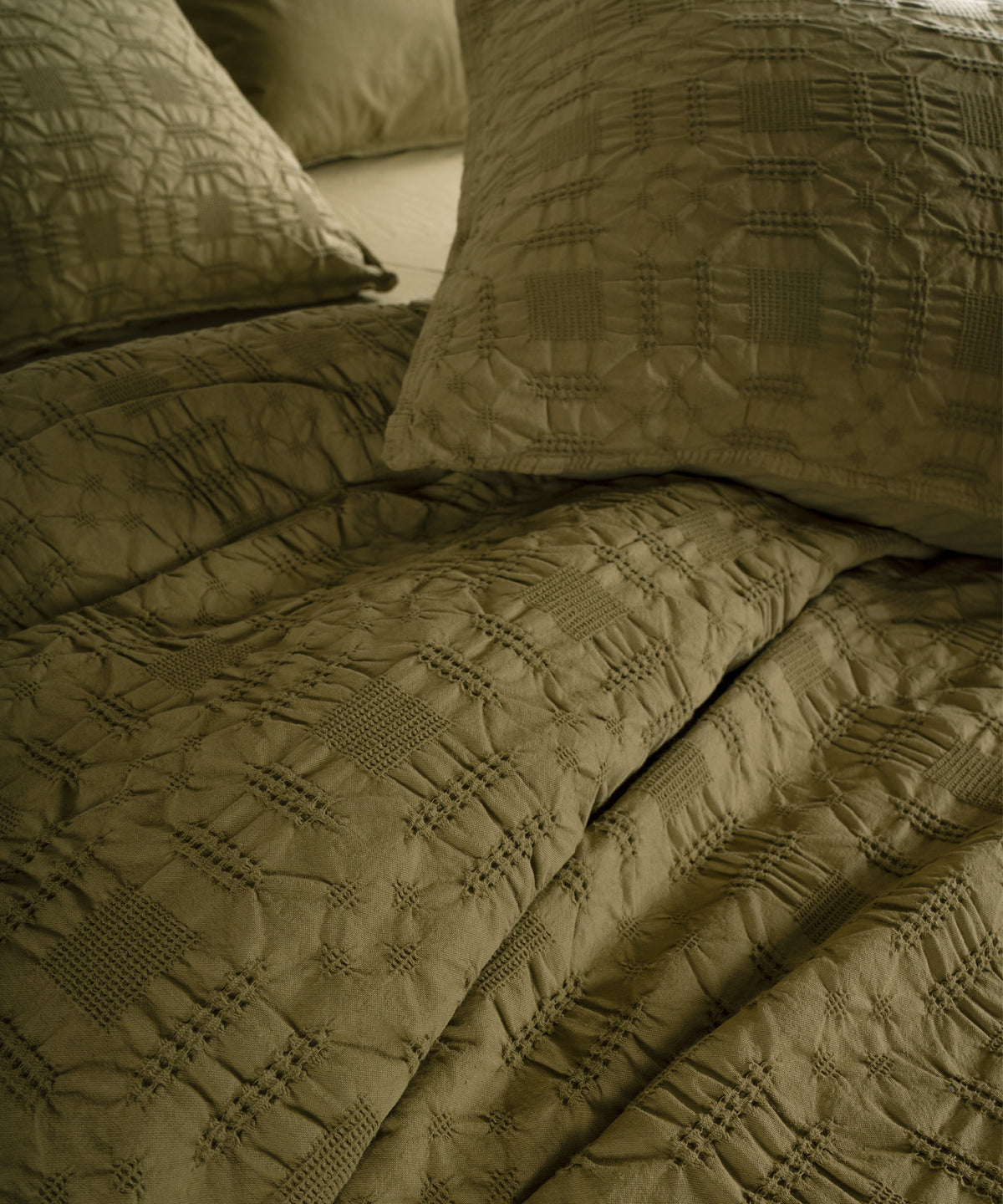 LIMASSO %100 Pamuk Stonewashed Jakarlı Kristal Desenli Nevresim Takımı - Crystal Olive