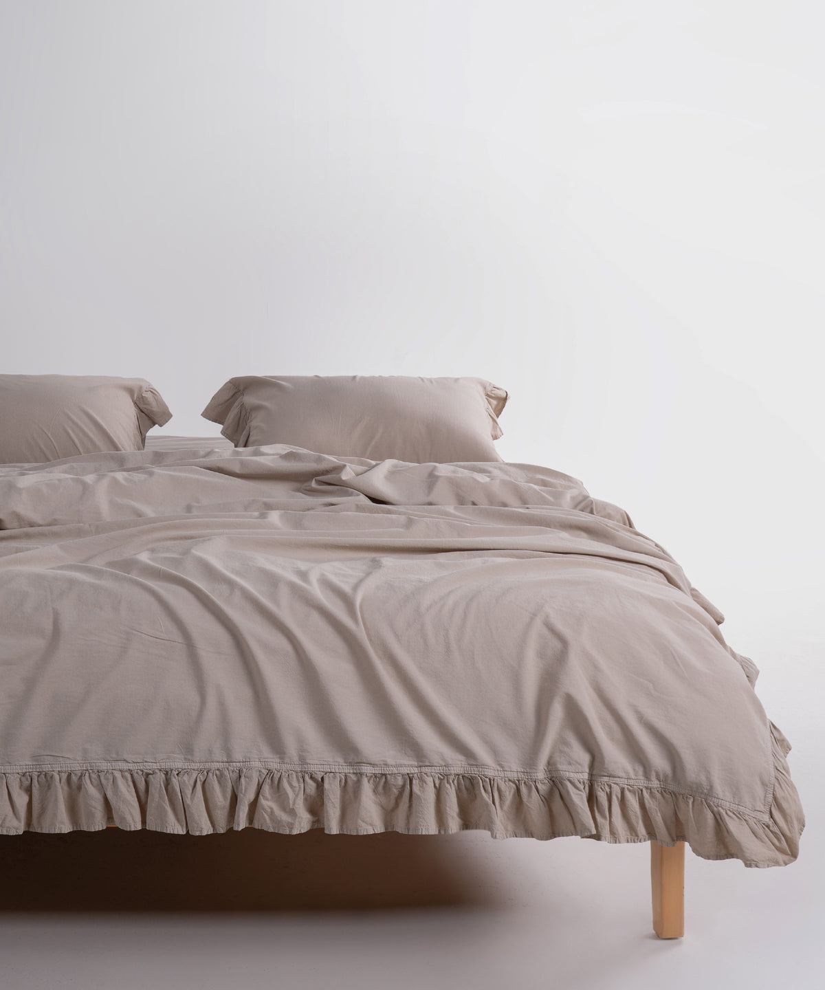 Oxfordtan rengi stonewashed %100 pamuk fırfırlı nevresim takımı