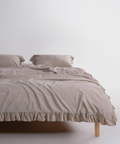 Oxfordtan rengi stonewashed %100 pamuk fırfırlı nevresim takımı