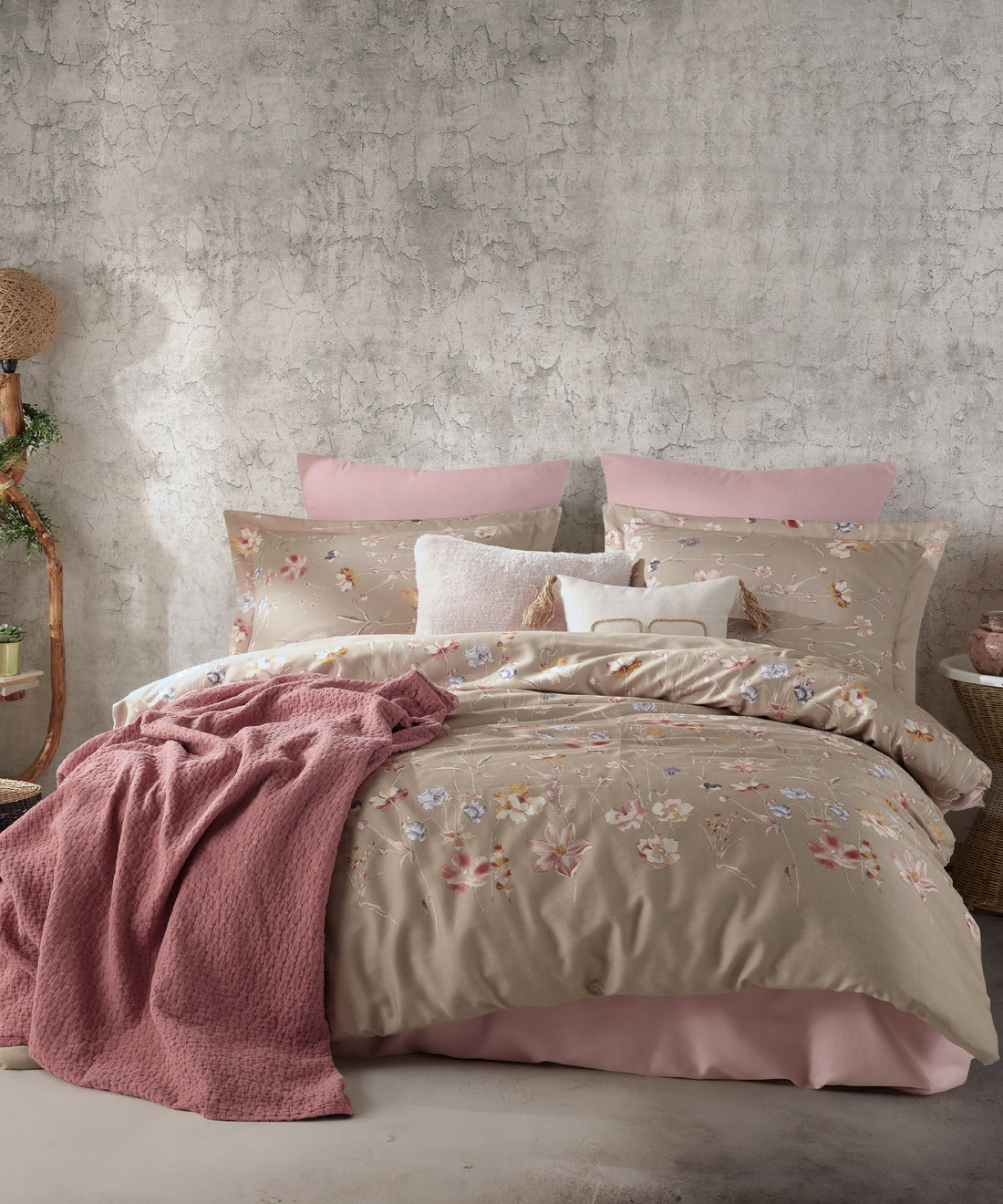 PRIMACASA %100 Pamuk Saten Desenli Nevresim Takımı – Rosebella Pink
