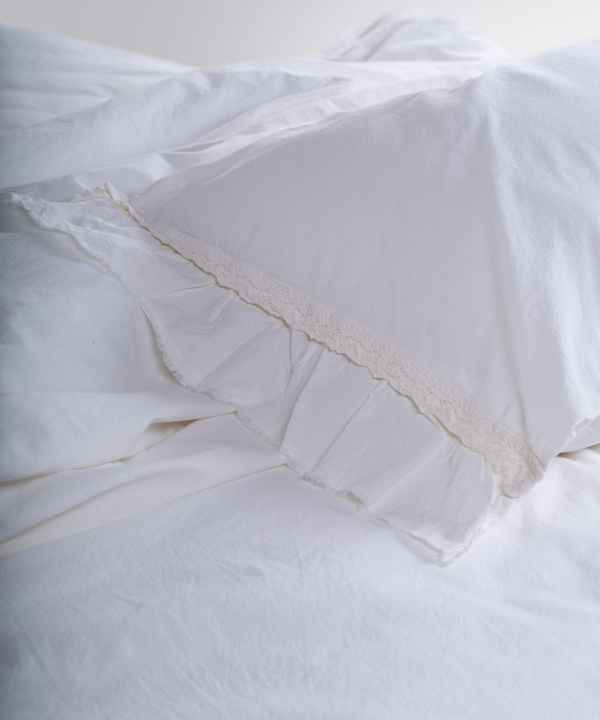 LIMASSO %100 Pamuk Stonewashed Fırfırlı ve Güpürlü Nevresim Takımı - Francheska White