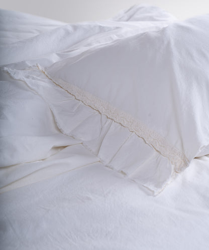 LIMASSO %100 Pamuk Stonewashed Fırfırlı ve Güpürlü Nevresim Takımı - Francheska White