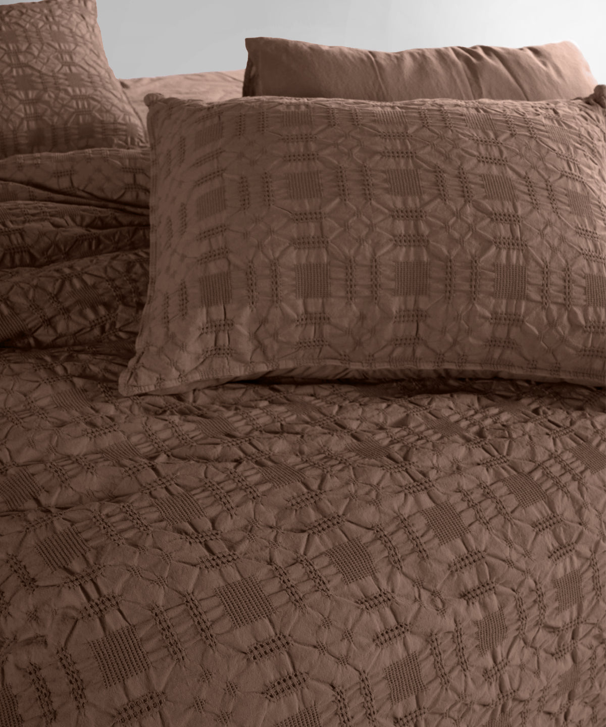LIMASSO %100 Pamuk Stonewashed Jakarlı Kristal Desenli Nevresim Takımı - Crystal Wood Smoke